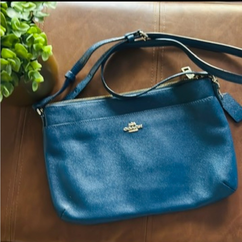 Coach Blue Leather Crossbody Bag with Gold Hardware